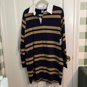 NWT Old Navy Reissue Tan and Blue Rugby Dress Size L